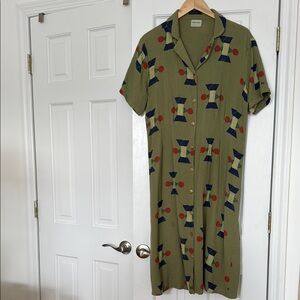 Bobo Choses Green Midi Sundress with Notched Collar